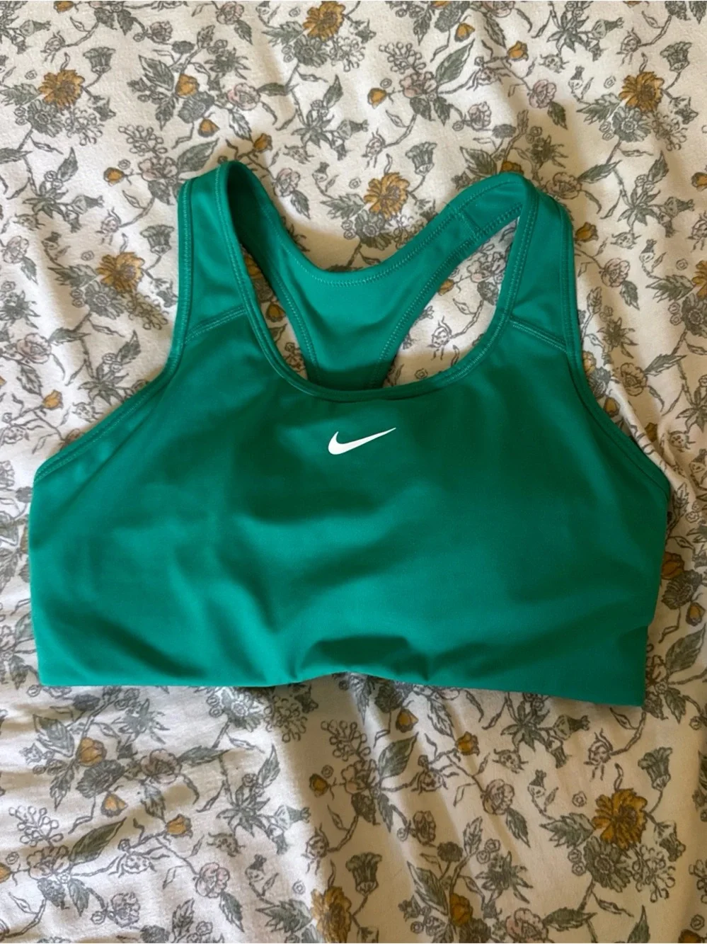 Nike Emerald Green Racerback Sports Bra with White Swoosh